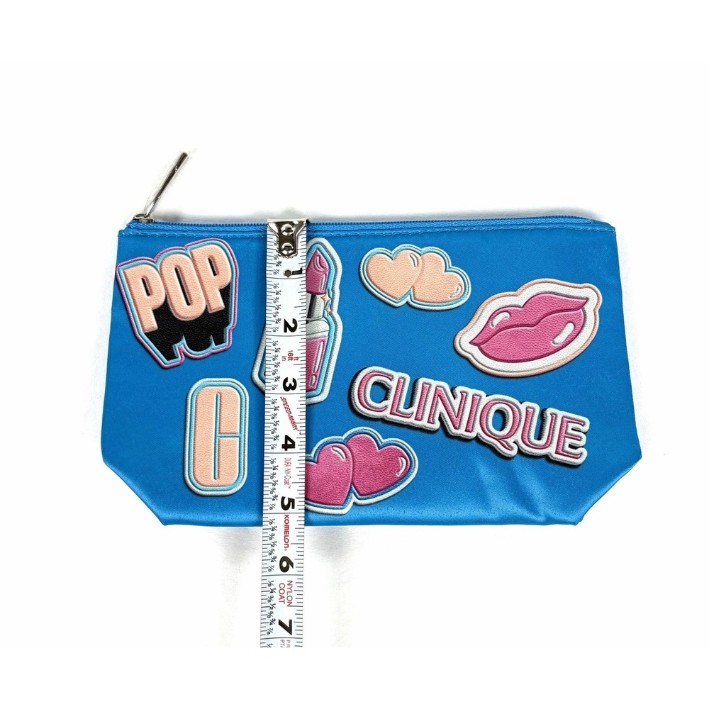 New Clinique Pop Art Cosmetic Bag Blue Zipper Makeup Pouch Travel Barbiecore - Picture 6 of 7